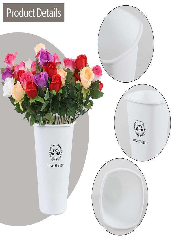 Yesdate 12 Inch Tall Flower Plant Buckets with Handles, Deep Plastic Flower Holder Tall Plant Pot, Planter Farmhouse Vase, Set of 4, White - Image 3